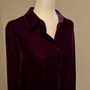 Soft Surroundings button down velvet shirt in dark wine color